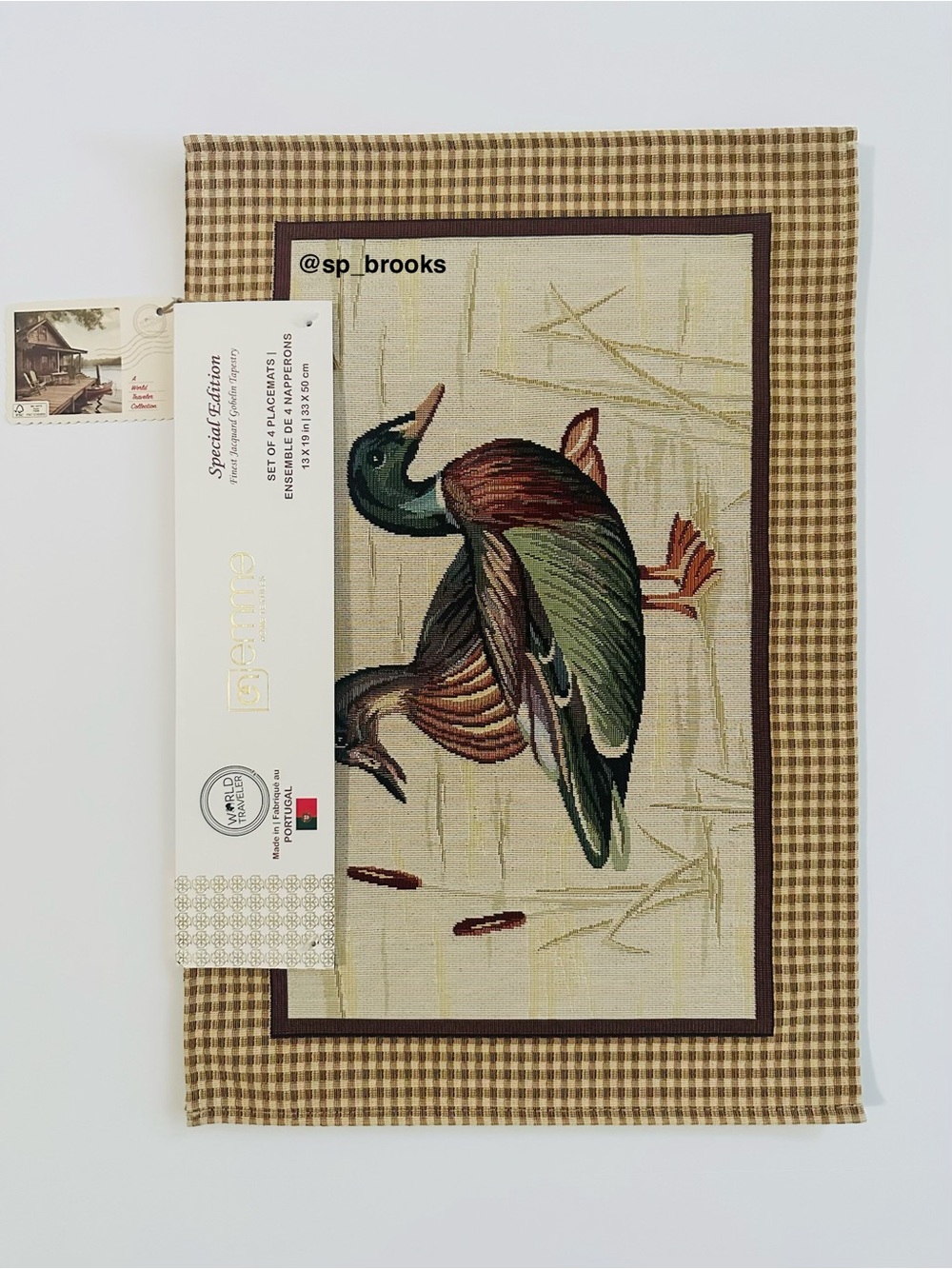 🎁Emme Home Textiles Duck Placemat Set in Tan and Green -Special Edition Gobelin